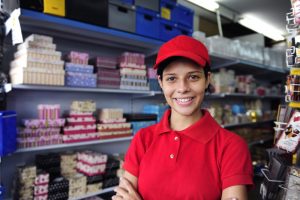 Teen girl working at her job