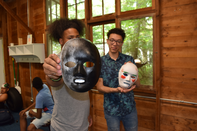 Young men with masks