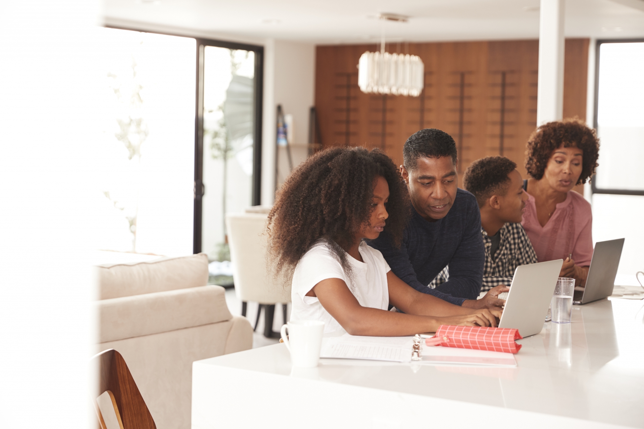 Family working on homework