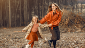 Mother and daughter outside