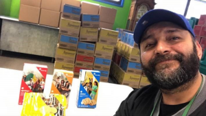 Man with Girl Scout cookies