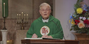 Very Rev. Gregory Sakowicz gives his homily for Sunday Mass at Mercy Home.